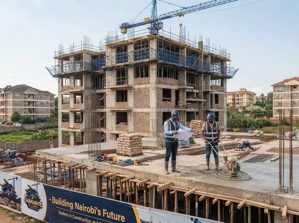 Chacharito Solutions construction site in Nairobi — building under construction with crane